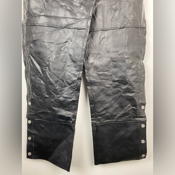 Diamond Plate Buffalo Leather size XL Black Leather Motorcycle Biker Chaps - Picture 4 of 10